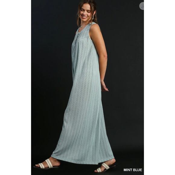 Umgee - Textured Knit Jumpsuit (Mint Blue) - Large - Picture 2 of 4